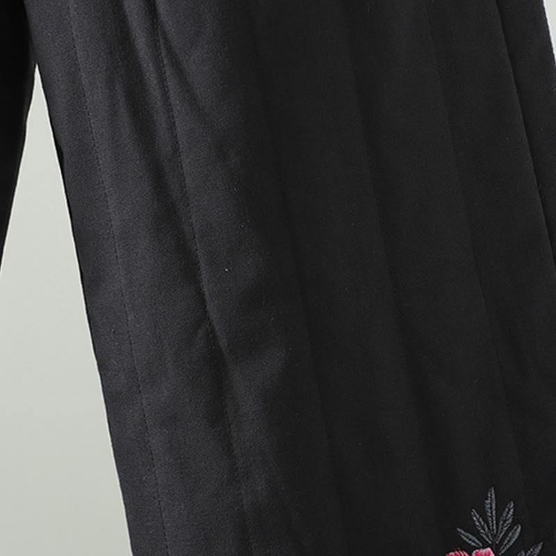 Buddha Stones Women's Ethnic Embroidery Flower Thermal Cotton Pants With Pockets - image 13