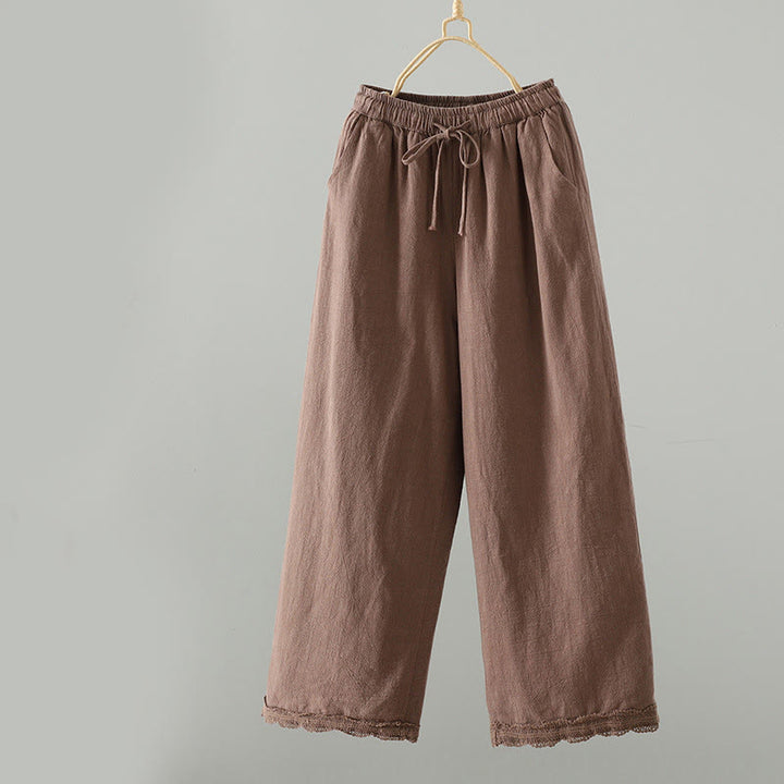 Buddha Stones Women's Pure Color Lace Patchwork Drawstring Thermal Cotton Pants With Pockets - Sienna - US8-10，UK/AU12-14，EU40-42 (2XL) - image 0