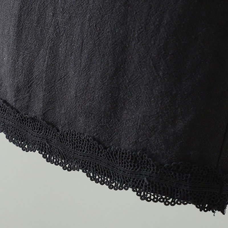 Buddha Stones Women's Pure Color Lace Patchwork Drawstring Thermal Cotton Pants With Pockets - image 13