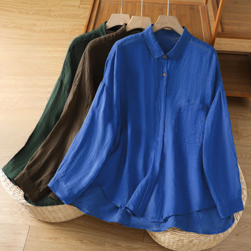 Buddha Stones Fall Commute Lapel Women's Long Sleeve Shirt With Pocket - image 0