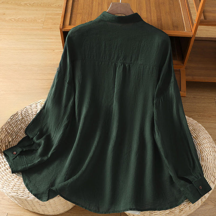 Buddha Stones Fall Commute Lapel Women's Long Sleeve Shirt With Pocket - image 2