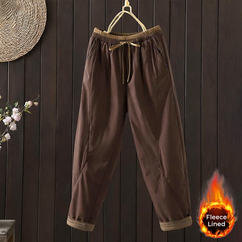 Buddha Stones Plain Cotton Fleece-lined Women's Harem Thermal Pants With Pockets - Sienna - US8-10，UK/AU12-14，EU40-42 (2XL) - image 5