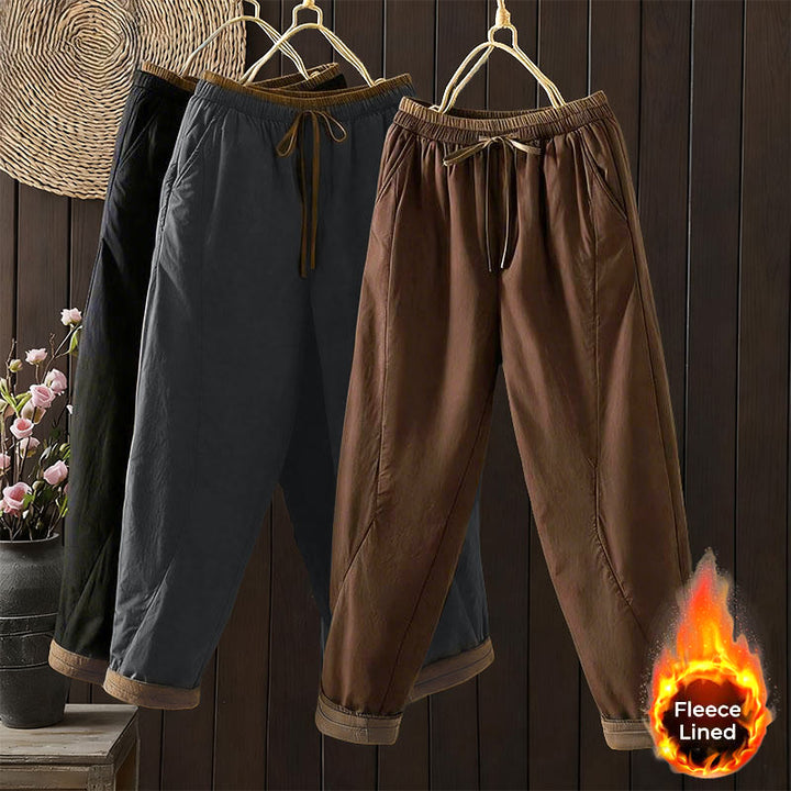Buddha Stones Plain Cotton Fleece-lined Women's Harem Thermal Pants With Pockets - image 0