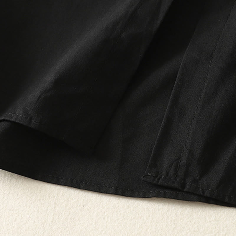 Buddha Stones Fall Solid Color Lapel Buttons Long Sleeve Cotton Midi Dress With Pockets - image 24