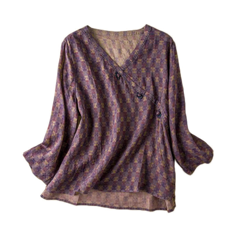 Buddha Stones Spring V-Neck Printed Floral Pattern Women's Long Sleeve Shirt - image 10