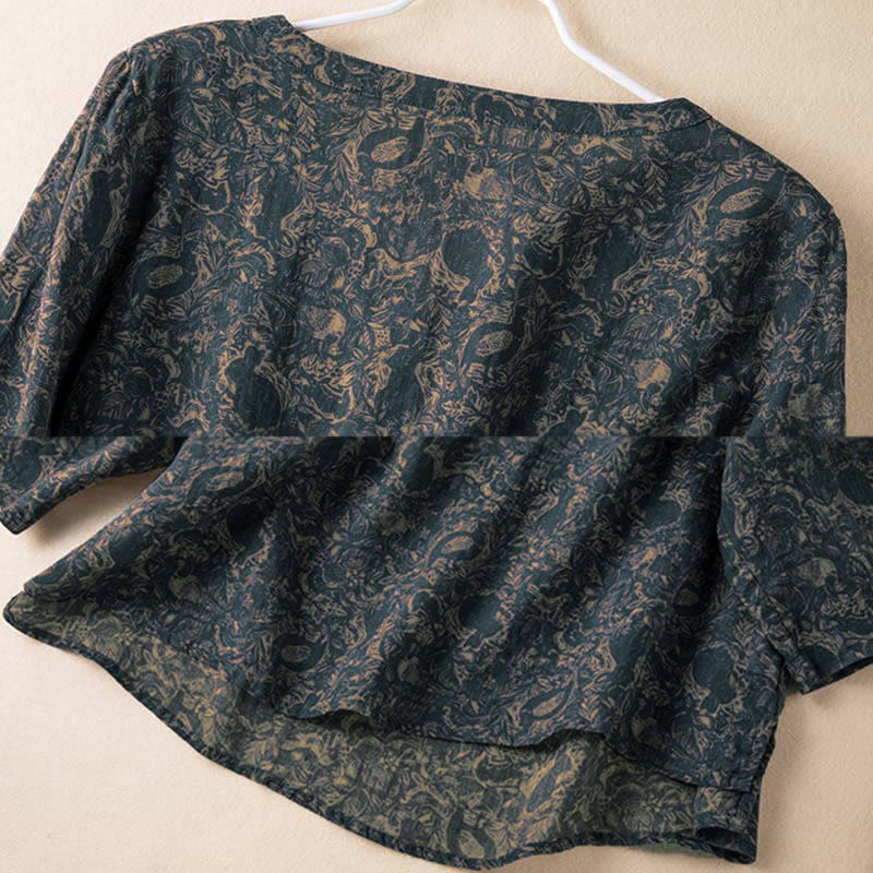 Buddha Stones Spring V-Neck Printed Floral Pattern Women's Long Sleeve Shirt - image 7