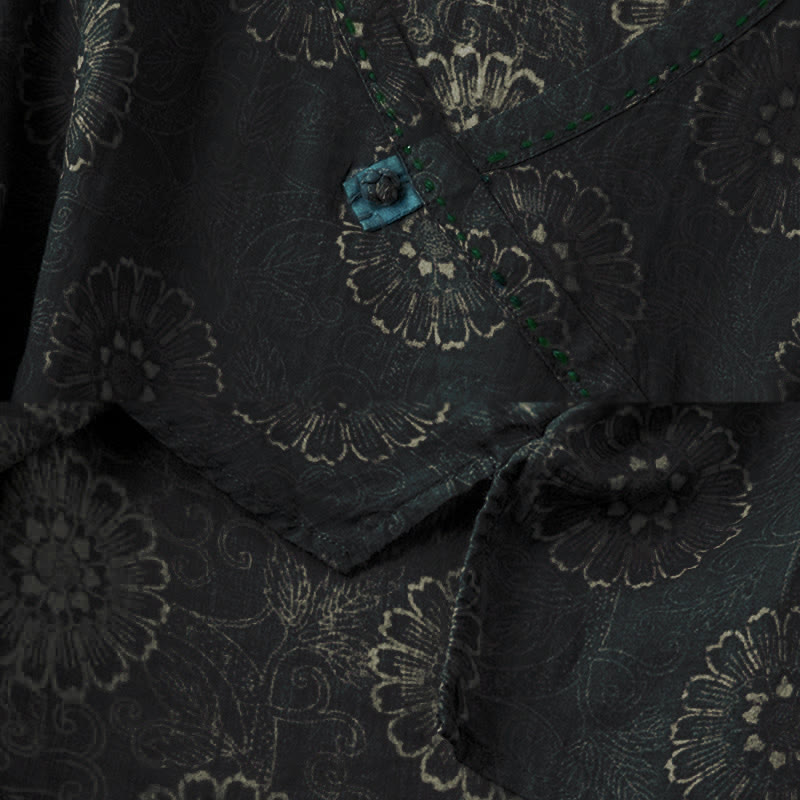 Buddha Stones Spring V-Neck Printed Floral Pattern Women's Long Sleeve Shirt - image 3