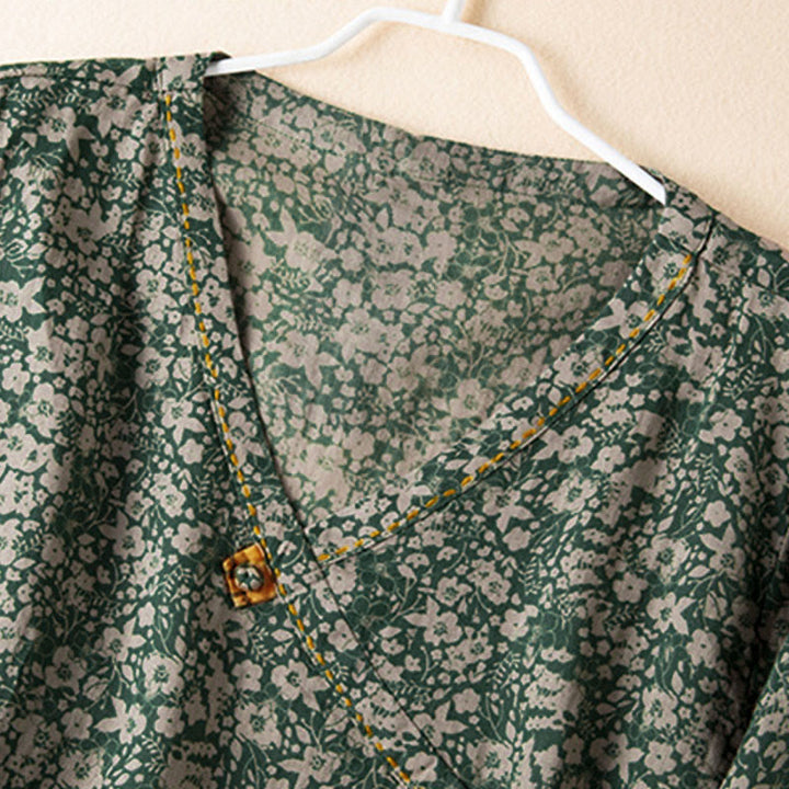 Buddha Stones Spring V-Neck Printed Floral Pattern Women's Long Sleeve Shirt - image 2