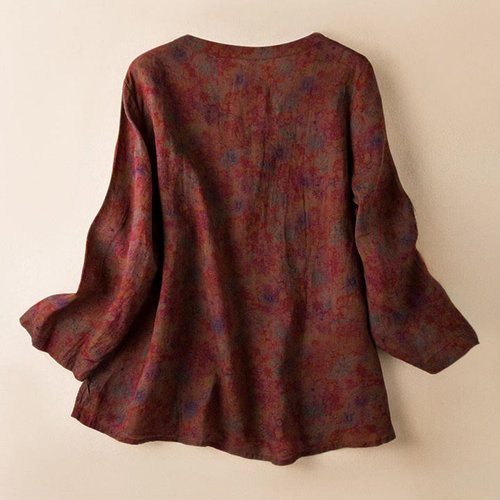 Buddha Stones Spring V-Neck Printed Floral Pattern Women's Long Sleeve Shirt - image 20