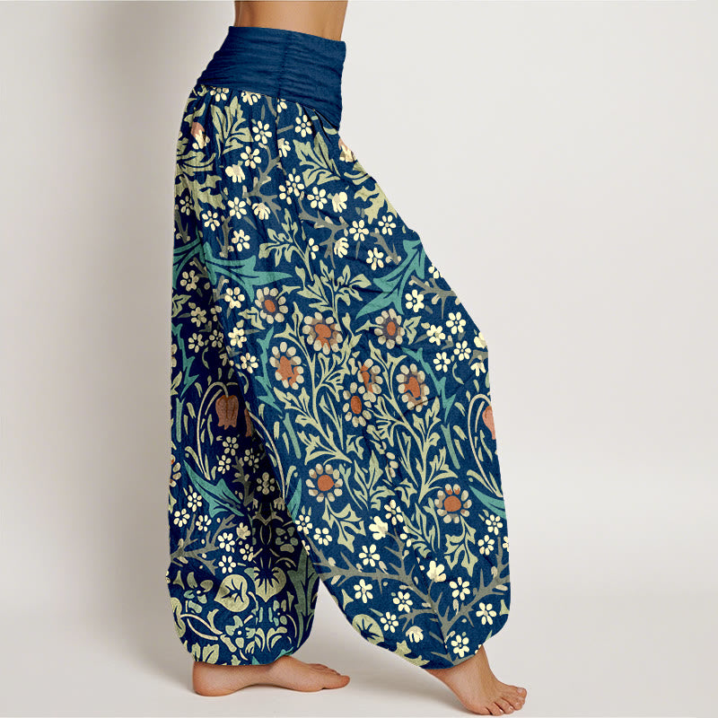 Buddha Stones Pure Cotton Retro Flowers Leaves Pattern Women's Elastic Waist Harem Pants - image 7