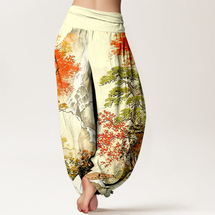 Buddha Stones Pure Cotton Color Coordinated Landscape Tree Pattern Women's Elastic Waist Harem Pants - image 10