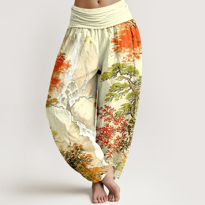Buddha Stones Pure Cotton Color Coordinated Landscape Tree Pattern Women's Elastic Waist Harem Pants - LemonChiffon - US16，UK/AU20，EU48 (3XL) - image 8