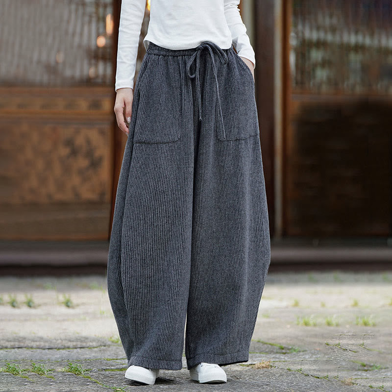 Buddha Stones Winter Men's Pure Color Drawstring Design Cotton High Waist Pants With Pockets - image 15