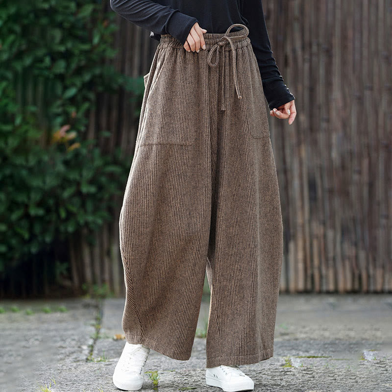 Buddha Stones Winter Men's Pure Color Drawstring Design Cotton High Waist Pants With Pockets - image 4