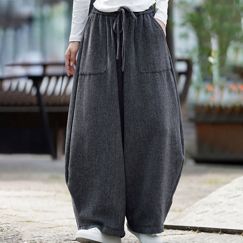 Buddha Stones Winter Men's Pure Color Drawstring Design Cotton High Waist Pants With Pockets - DimGray - US/UK/AU46，EU56 (5XL) - image 10