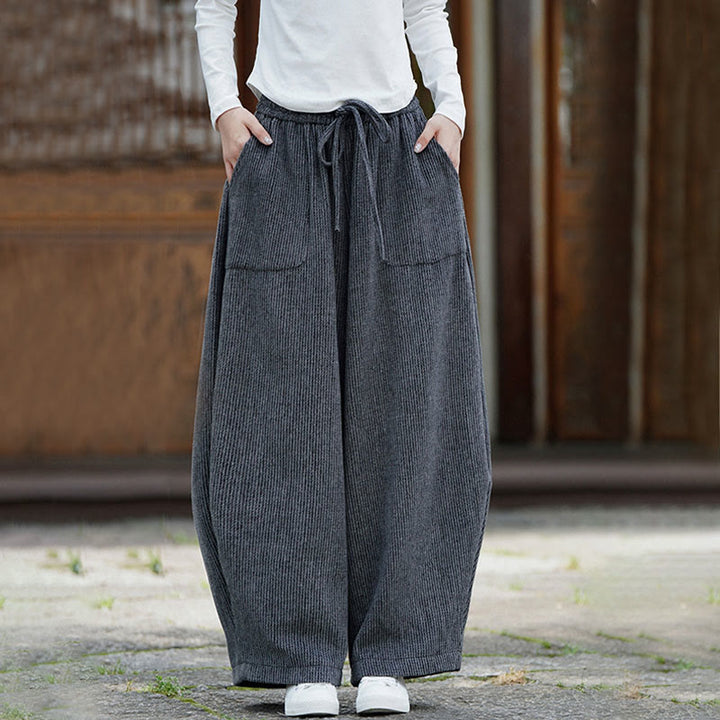 Buddha Stones Winter Men's Pure Color Drawstring Design Cotton High Waist Pants With Pockets - image 18