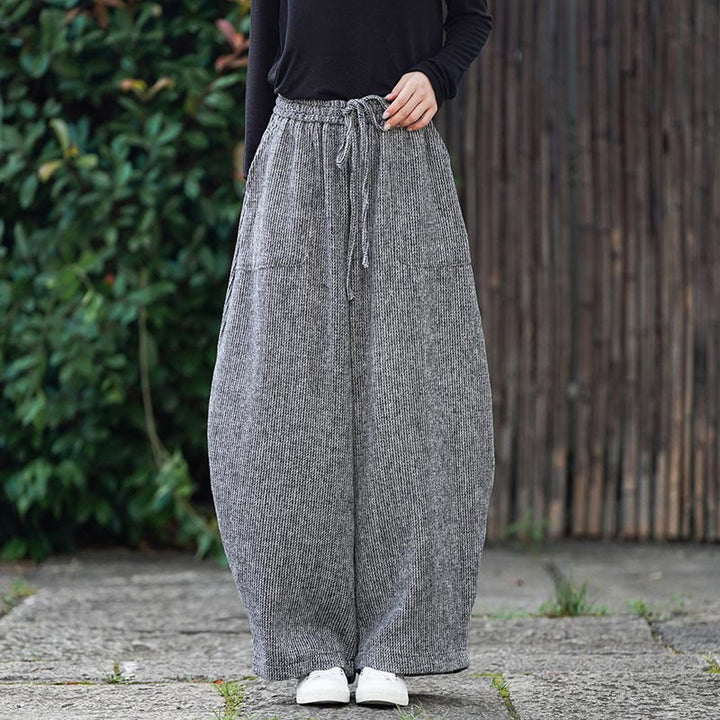 Buddha Stones Winter Men's Pure Color Drawstring Design Cotton High Waist Pants With Pockets - image 31