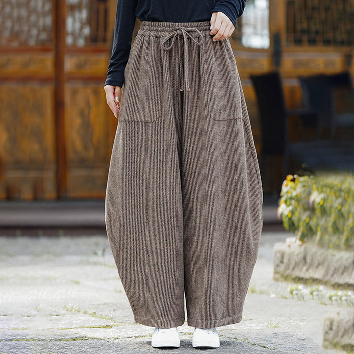 Buddha Stones Winter Men's Pure Color Drawstring Design Cotton High Waist Pants With Pockets - image 9