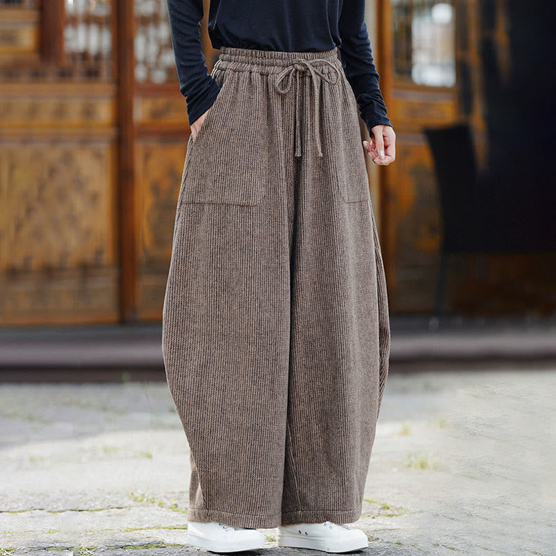 Buddha Stones Winter Men's Pure Color Drawstring Design Cotton High Waist Pants With Pockets - image 8