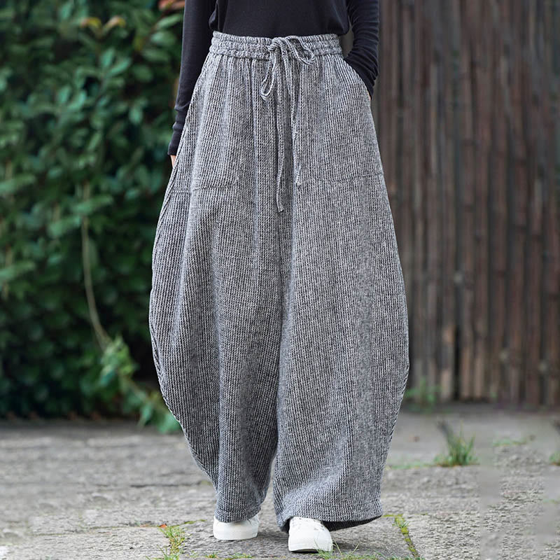 Buddha Stones Winter Men's Pure Color Drawstring Design Cotton High Waist Pants With Pockets - image 33