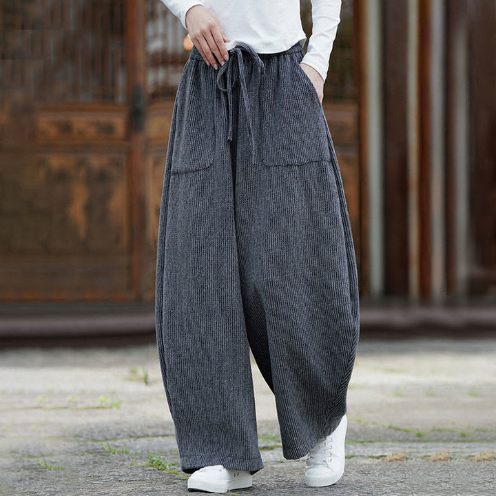 Buddha Stones Winter Men's Pure Color Drawstring Design Cotton High Waist Pants With Pockets - image 16