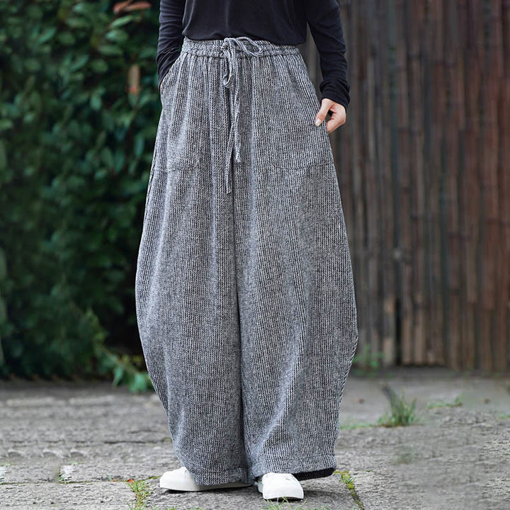 Buddha Stones Winter Men's Pure Color Drawstring Design Cotton High Waist Pants With Pockets - image 30