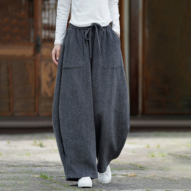 Buddha Stones Winter Men's Pure Color Drawstring Design Cotton High Waist Pants With Pockets - image 17