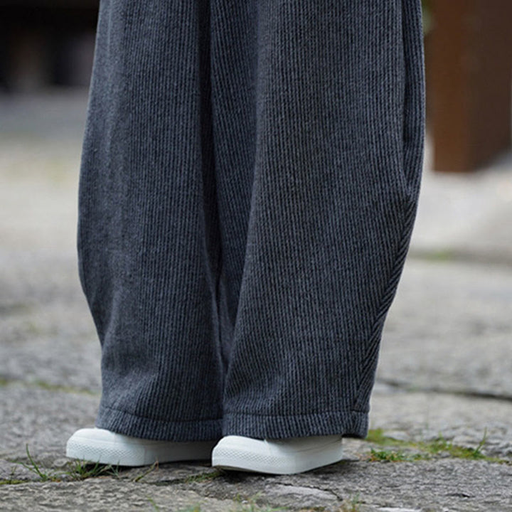 Buddha Stones Winter Men's Pure Color Drawstring Design Cotton High Waist Pants With Pockets - image 24