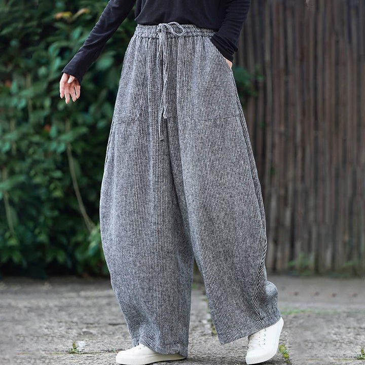 Buddha Stones Winter Men's Pure Color Drawstring Design Cotton High Waist Pants With Pockets - image 29