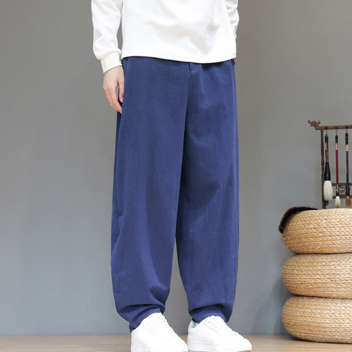 Buddha Stones Fall Sports Men's Pure Color Button Design Cotton Pants With Pockets - image 2