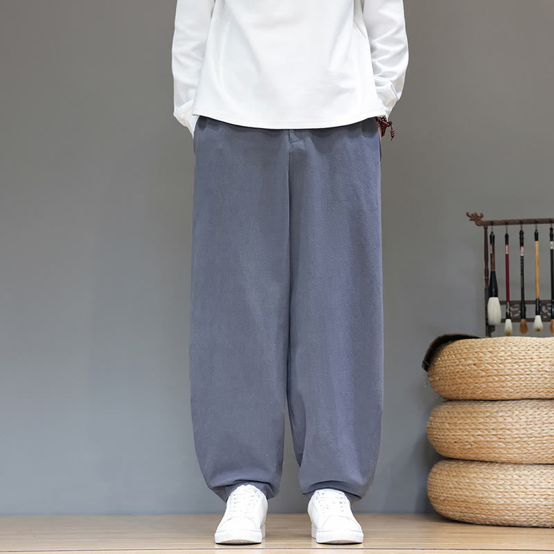 Buddha Stones Fall Sports Men's Pure Color Button Design Cotton Pants With Pockets - LightSlateGray - US/UK/AU46，EU56 (5XL) - image 5