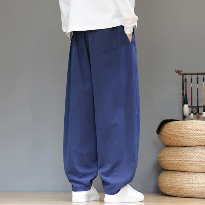 Buddha Stones Fall Sports Men's Pure Color Button Design Cotton Pants With Pockets - image 3