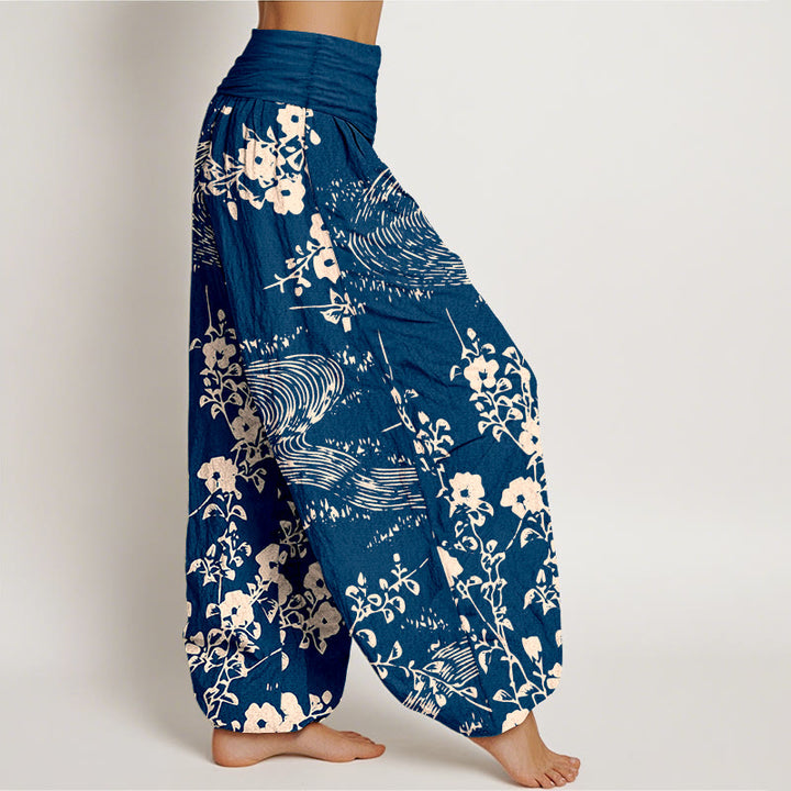 Buddha Stones Pure Cotton Simple Flowers Stream Pattern Women's Elastic Waist Harem Pants - image 2