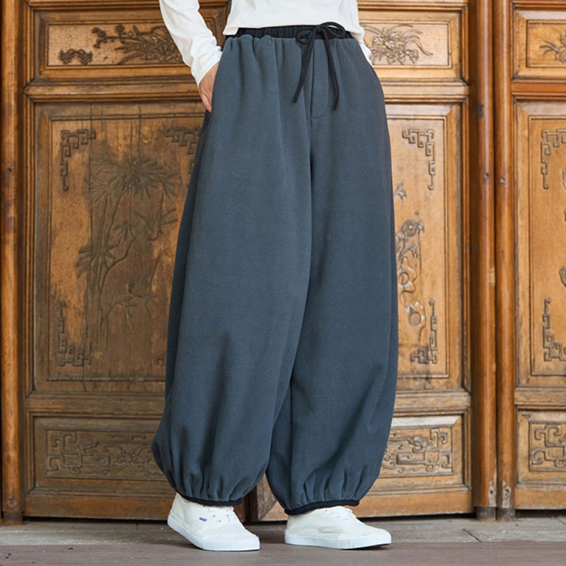 Buddha Stones Winter Men's Pure Color Elastic Cuff Design Cotton 9 Length Pants With Pockets - image 3