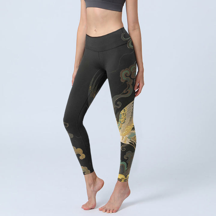 Buddha Stones Soaring Phoenix Cloud Pattern Print Gym Leggings Women's Yoga Pants - Black - US18，UK/AU22，EU50 (4XL) - image 0