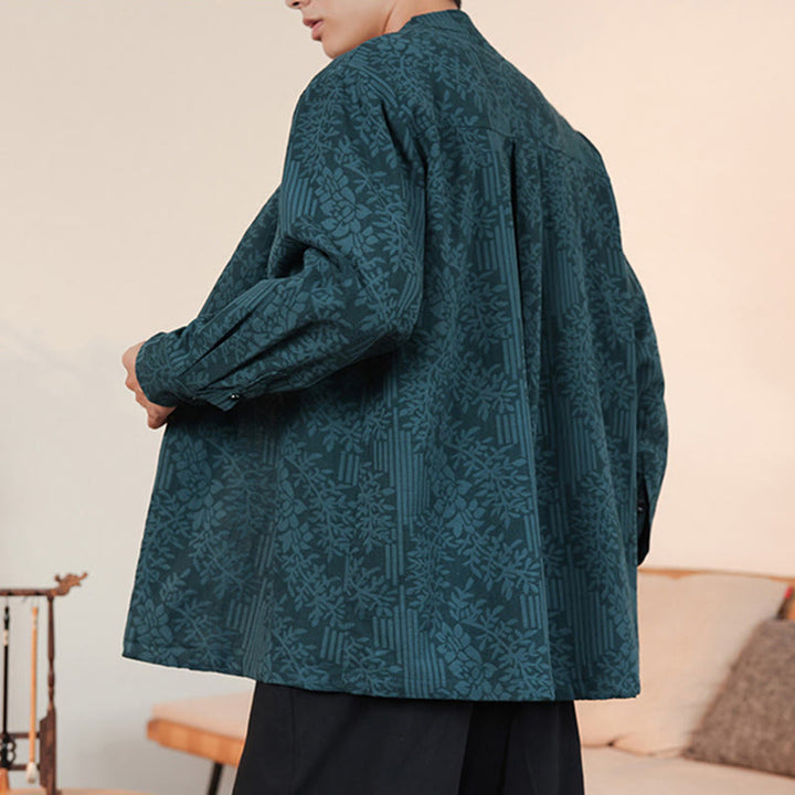 Buddha Stones Fall Jacquard Plants Flower Pattern Long Sleeve Men's Cotton Kimono - image 27