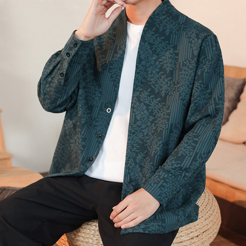 Buddha Stones Fall Jacquard Plants Flower Pattern Long Sleeve Men's Cotton Kimono - image 28