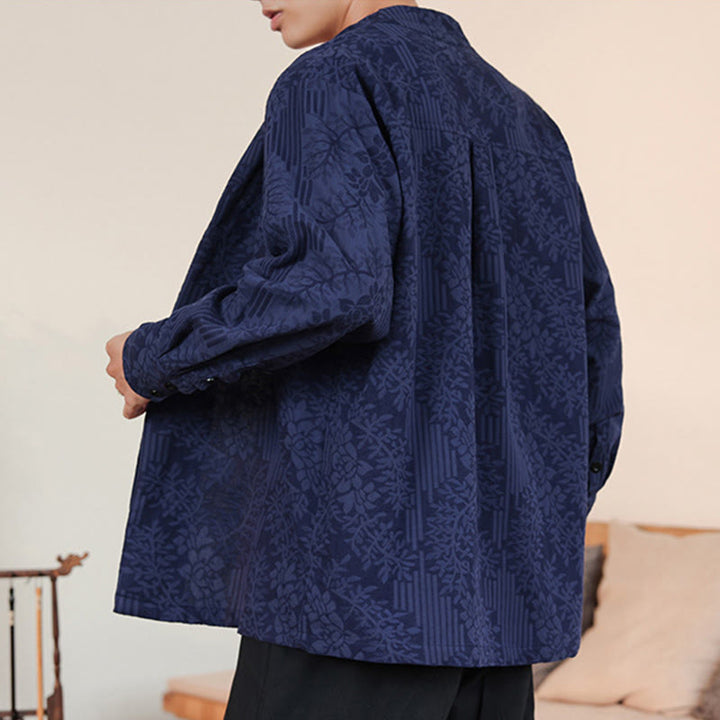 Buddha Stones Fall Jacquard Plants Flower Pattern Long Sleeve Men's Cotton Kimono - image 5