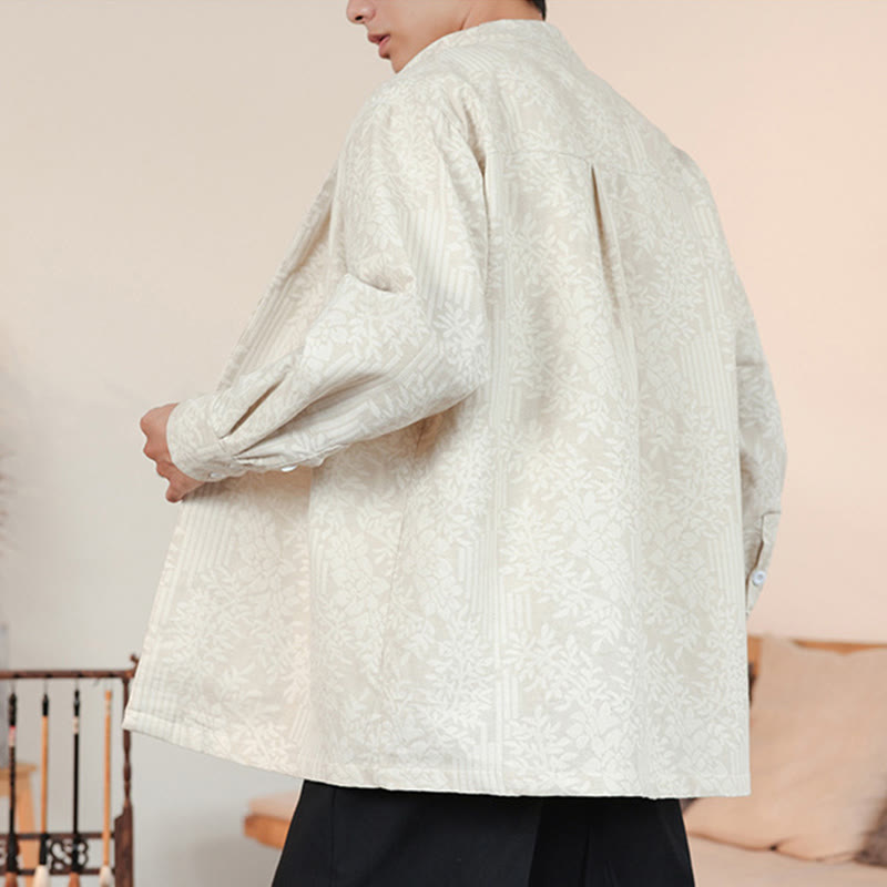 Buddha Stones Fall Jacquard Plants Flower Pattern Long Sleeve Men's Cotton Kimono - image 18