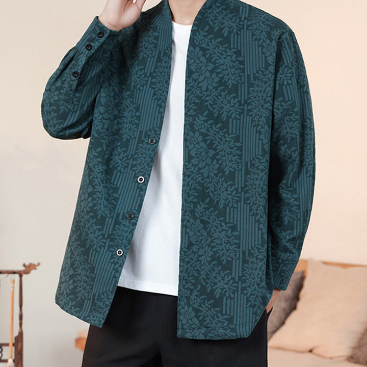 Buddha Stones Fall Jacquard Plants Flower Pattern Long Sleeve Men's Cotton Kimono - image 22