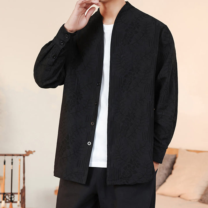 Buddha Stones Fall Jacquard Plants Flower Pattern Long Sleeve Men's Cotton Kimono - image 31