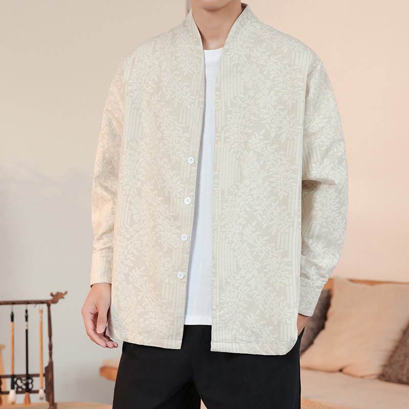 Buddha Stones Fall Jacquard Plants Flower Pattern Long Sleeve Men's Cotton Kimono - image 14