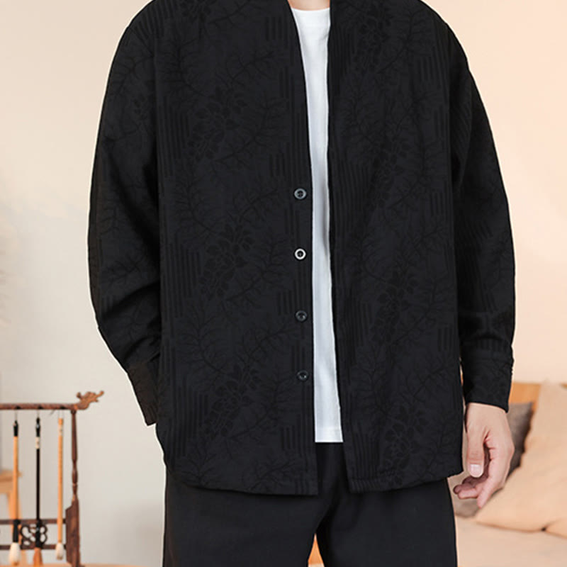 Buddha Stones Fall Jacquard Plants Flower Pattern Long Sleeve Men's Cotton Kimono - image 36