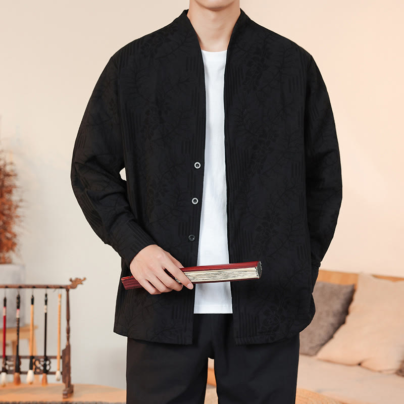 Buddha Stones Fall Jacquard Plants Flower Pattern Long Sleeve Men's Cotton Kimono - image 30