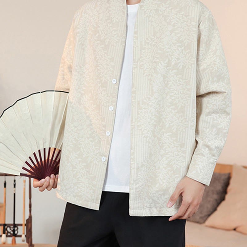 Buddha Stones Fall Jacquard Plants Flower Pattern Long Sleeve Men's Cotton Kimono - image 19