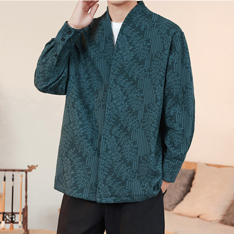 Buddha Stones Fall Jacquard Plants Flower Pattern Long Sleeve Men's Cotton Kimono - image 26