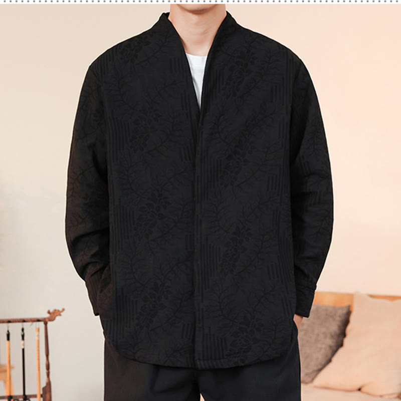 Buddha Stones Fall Jacquard Plants Flower Pattern Long Sleeve Men's Cotton Kimono - image 35