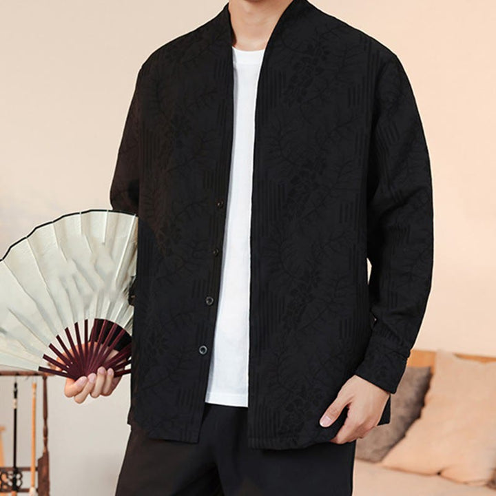 Buddha Stones Fall Jacquard Plants Flower Pattern Long Sleeve Men's Cotton Kimono - image 32