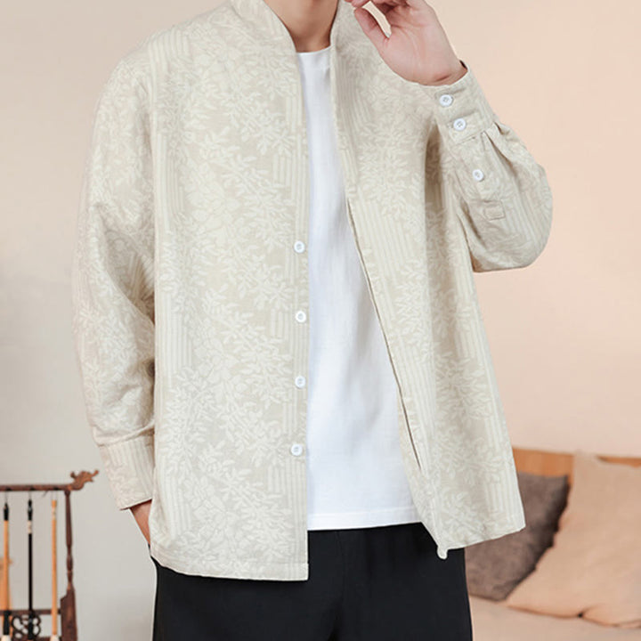 Buddha Stones Fall Jacquard Plants Flower Pattern Long Sleeve Men's Cotton Kimono - image 17