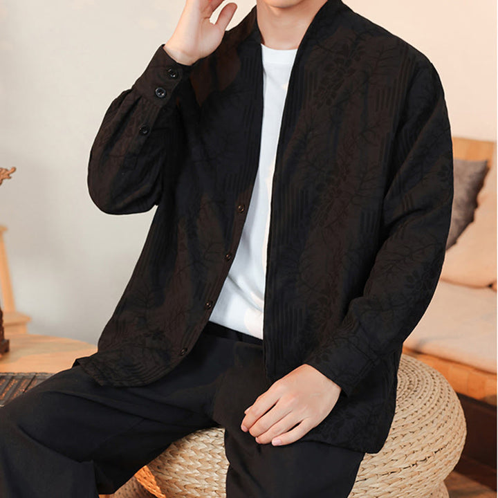 Buddha Stones Fall Jacquard Plants Flower Pattern Long Sleeve Men's Cotton Kimono - image 37